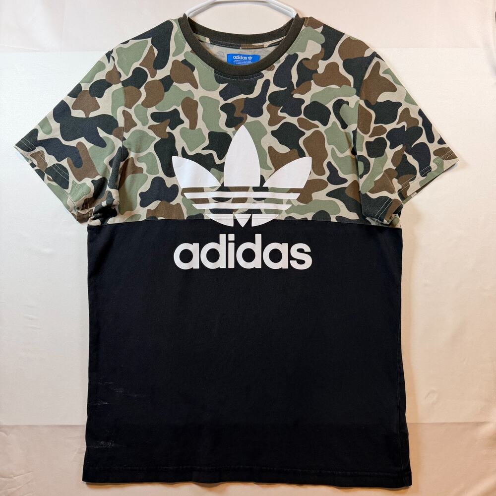 Adidas Originals Men's Half Camo Print Trefoil Logo T Shirt Size Large